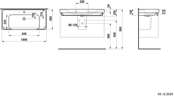 Lavabo Laufen Meda 100 x 46 cm Blanc mat image number 1