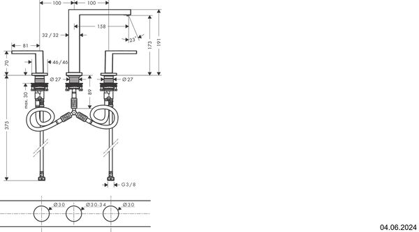 Dreilochbatterie Hansgrohe Tecturis E Brushed bronze image number 1