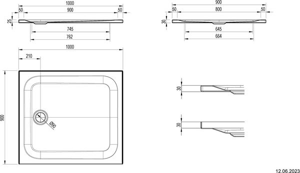 Receveur de douche Schmidlin avec rebords 100 x 90 cm Blanc Cleaneffekt image number 1