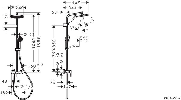 Showerpipe Hansgrohe Activera S EcoSmart &frac12;" Verchromt image number 1