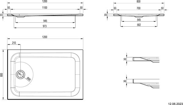 Receveur de douche Schmidlin avec rebords 120 x 80 x 3,5 cm blanc mat image number 1
