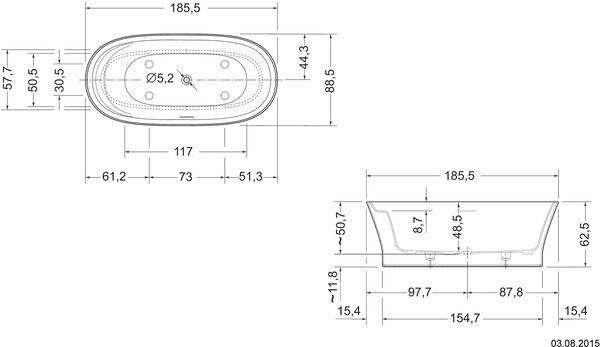 Badewanne Duravit Cape Cod, freistehend weiss matt image number 1