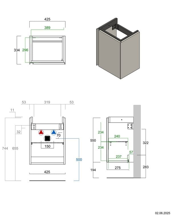 Waschtischmöbel Alterna elena guest plus Schwarz image number 1