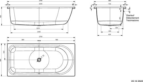 Badewanne Schmidlin Ocean 170 x 80 cm Zement satiniert