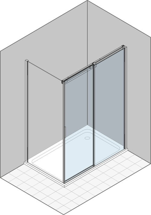 Paroi coulissante Duka Acqua 5000 new Couleur acier inoxydable Verre clair avec s&eacute;rigraphie blanche au-dessus