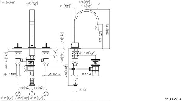 Dreilochbatterie Dornbracht Mem verchromt mit Luftsprudler image number 1