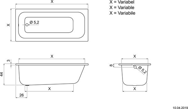Badewanne Schmidlin Norm Classic Vario weiss image number 1