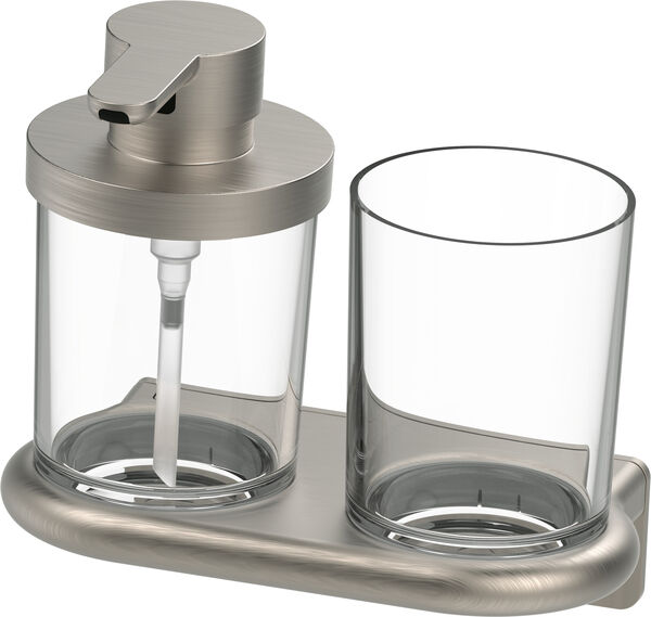 Portabicchiere e distributore di sapone Bodenschatz Nia Adesio, vetro transparente Tritan image number 0