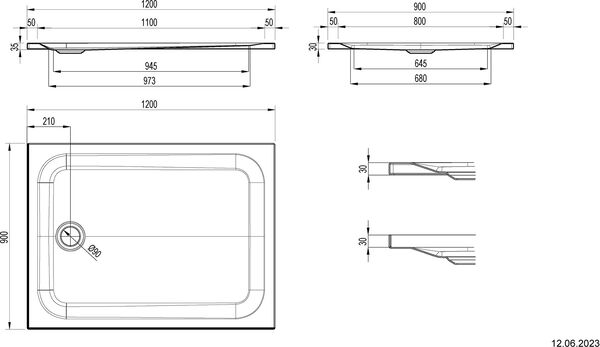 Receveur de douche Schmidlin avec rebords 120 x 90 x 3,5 cm blanc mat Antidérapant Antigliss Pro image number 1