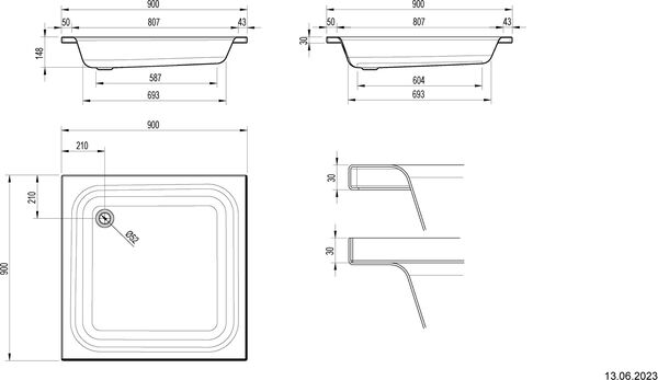 Receveur de douche Schmidlin avec rebords 90 x 90 cm Sunset image number 1
