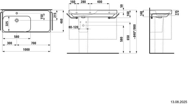 Waschtisch Laufen Meda 100 x 46 cm Weiss Cleaneffekt image number 1