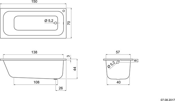 Baignoire Schmidlin Norm Classic avec trou blanc Cleaneffekt image number 1