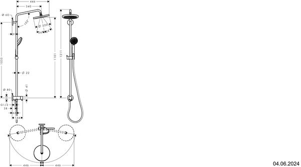 Showerpipe Hansgrohe Croma 220 Reno verchromt image number 1