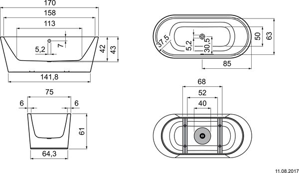 Badewanne Kaldewei Meisterstück Classic Duo Oval, freistehend weiss image number 1