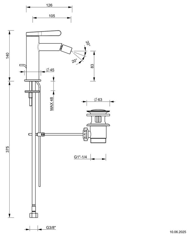 Bidetmischer Fantini Torino Matt british gold PVD image number 1