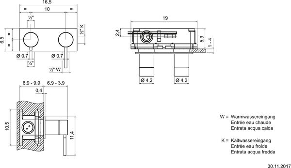 Bade- und Duschenmischer-Endmontageset Gessi 316, ½" warm Steel brushed flessa image number 1