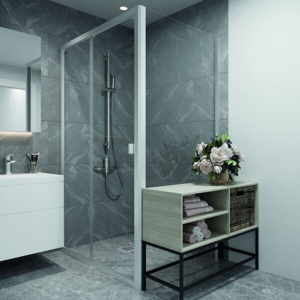 Porte coulissante Duscholux Optima 400 Argent éloxé Verre clair CareTec image number 1