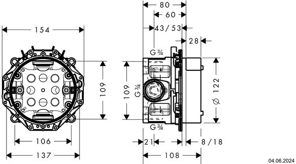 Einbaukörper Axor Uno ¾" image number 1