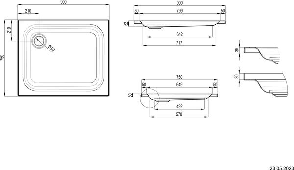 Receveur de douche Schmidlin avec rebords 90 x 75 cm Blanc image number 1