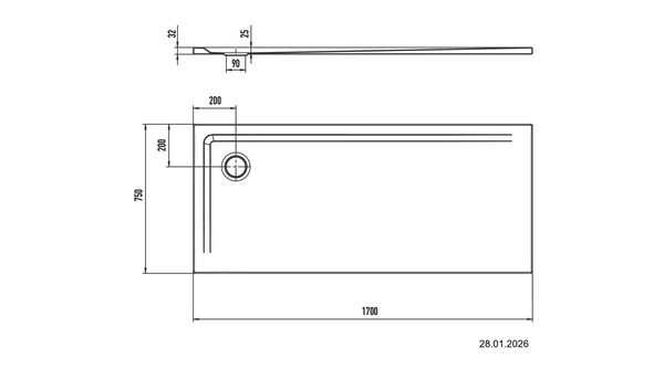Receveur de douche Kaldewei Superplan 75 x 170 cm Blanc Fond antid&eacute;rapant Invisible Grip image number 2