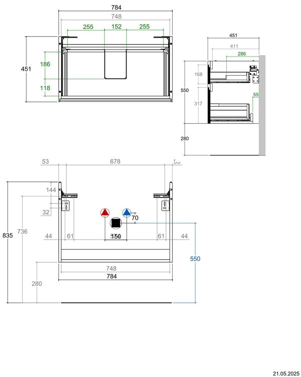 Meuble sous-lavabo Alterna dinea S Ch&ecirc;ne Sherman anthracite image number 1