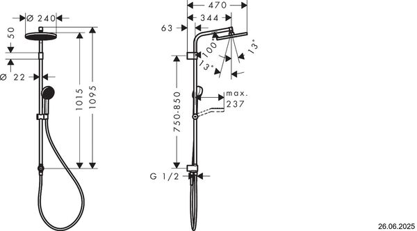 Showerpipe Hansgrohe Activera S EcoSmart Verchromt image number 1