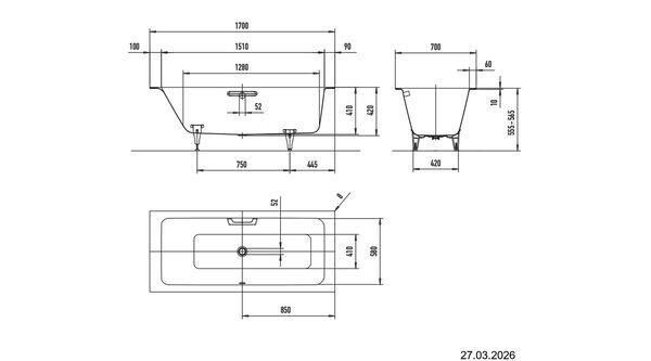 Badewanne Kaldewei Puro Next Combi Weiss Gleitschutz Invisible Grip image number 1