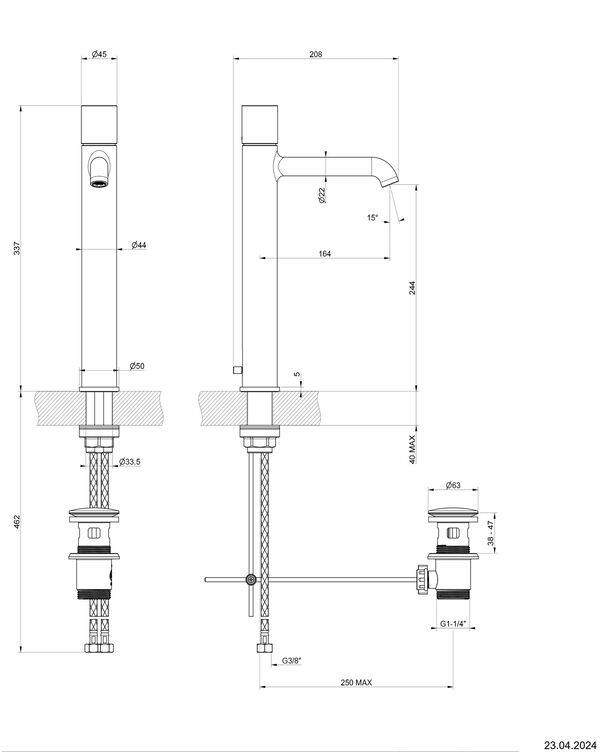 M&eacute;langeur monobloc Gessi Habito Brushed brass Diamantato image number 1