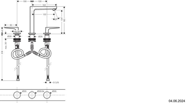 Batterie 3-trous Hansgrohe Metropol noir mat image number 1