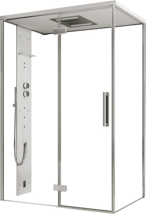 Dampfdusche Ronal Mimesi Silber hochglanz Frontabdeckung Hardlite weiss matt mit Ablage