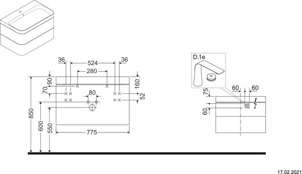 Combinaison de lavabo Duravit Happy D.2 Plus Blanc brillant image number 1
