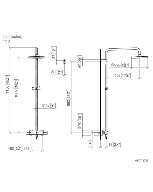 Shower Pipe Dornbracht con Termostato da doccia Ottone spazzolato