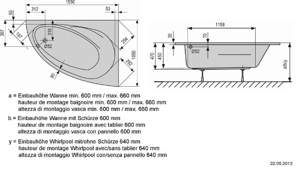 Eckbadewanne Duscholux Malaga 461, Einbau weiss image number 1