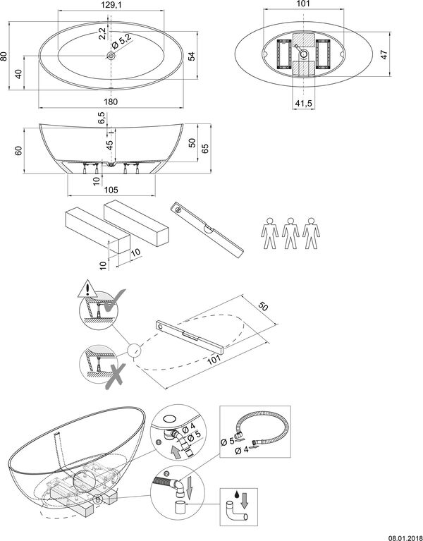 Badewanne Hoesch Namur - freistehend weiss image number 1