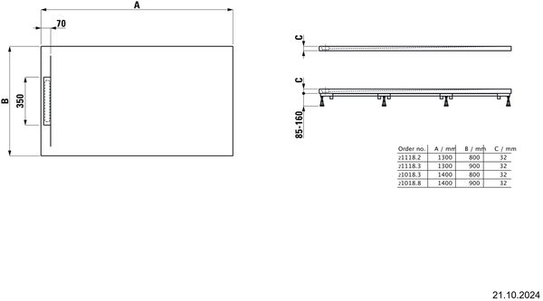 Receveur de douche Laufen Pro S Extra-plat 140 x 90 cm Gris béton mat image number 1