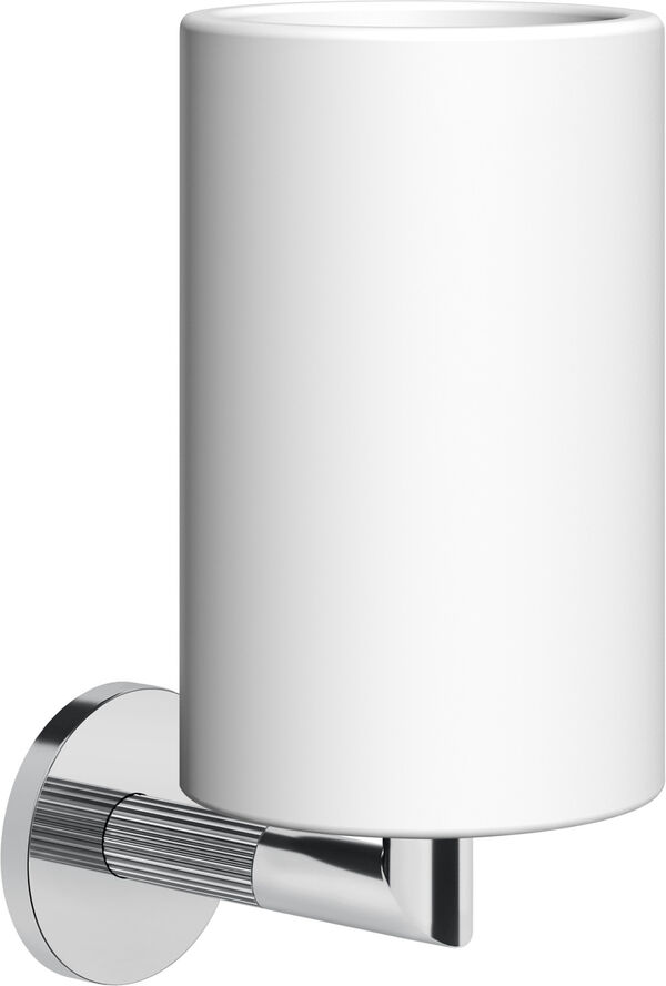 Portabicchiere Gessi Ingranaggio, bicchiere in vetro bianco opaco, modello a parete, rosetta rotonda image number 0