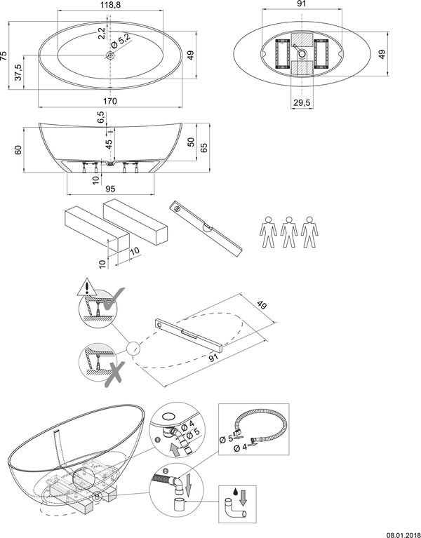 Badewanne Hoesch Namur - freistehend weiss matt image number 1