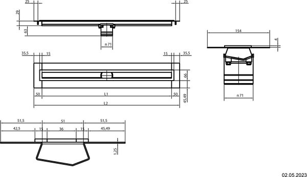 Rigole pour douche Schaco Aqua Swissline Ineva F Acier inoxydable mat image number 1