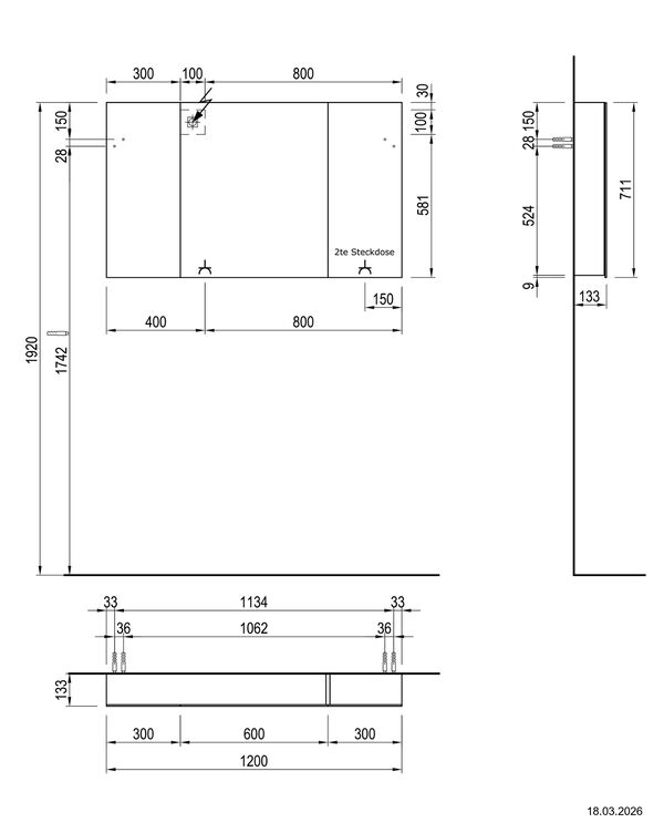 Spiegelschrank Alterna luuna LED plus Angora grey Lichtfarbe stufenlos verstellbar 2700-6500 K image number 1