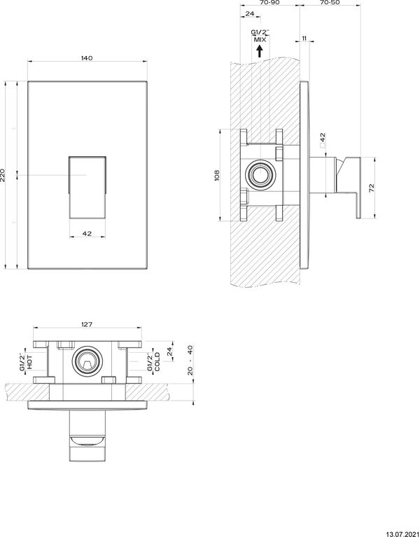 M&eacute;langeur de douche-set de montage final Gessi Rettangolo &frac12;" Finox image number 1