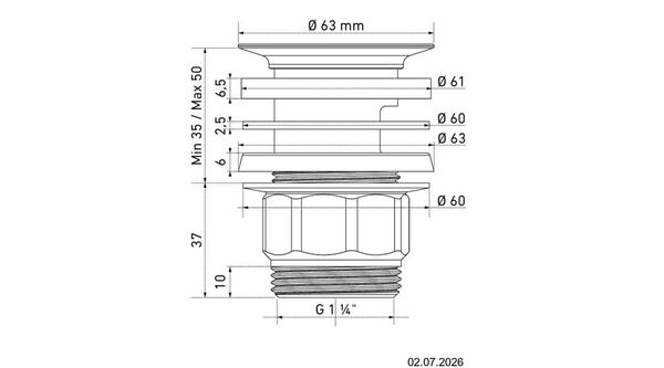 Soupape &agrave; grille 1&frac14;" Chrom&eacute; image number 1