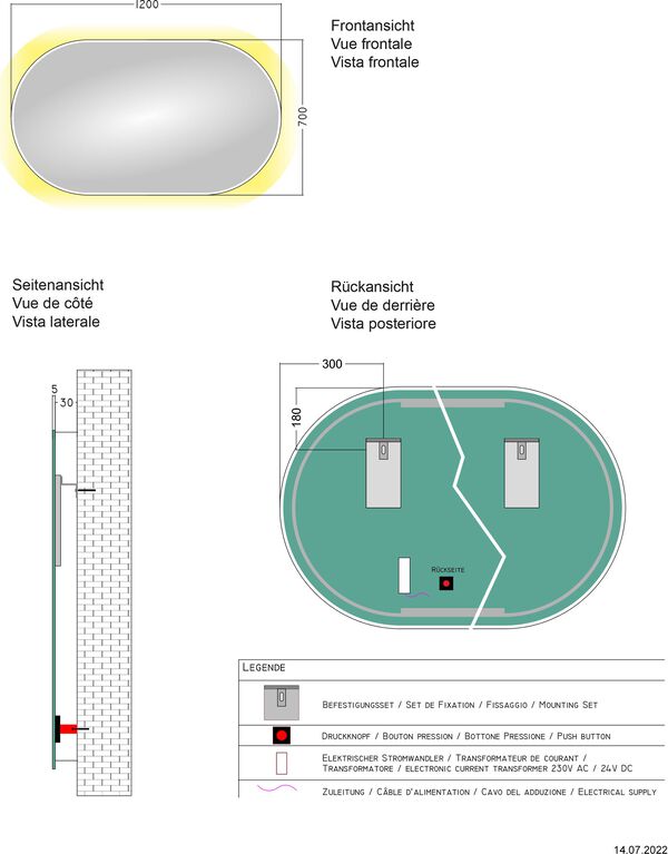 Miroir lumineux Euraspiegel Lucius LED Couleur de lumi&egrave;re blanc neutre 4000 K image number 1