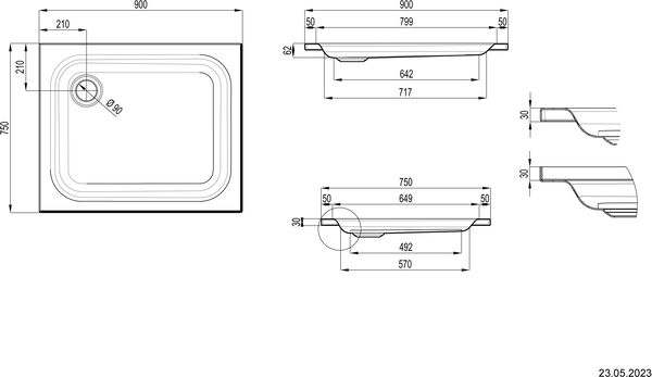 Receveur de douche Schmidlin avec rebords 90 x 75 cm Blanc image number 1