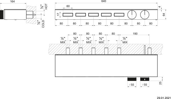 Duschsystem-Endmontageset Gessi HI-FI Shelf black Metal brushed image number 1