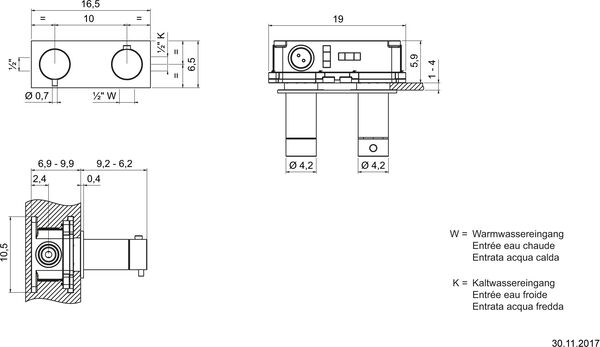 Bade- und Duschenmischer-Endmontageset Gessi 316, ½" Steel brushed flessa image number 1