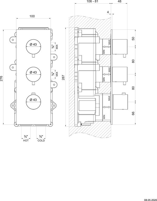 Bade- und Duschenmischer Endmontageset Gessi 316 Black metal brushed image number 1