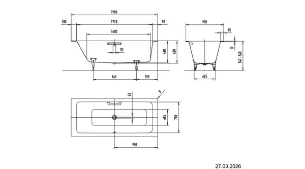 Baignoire Kaldewei Puro Next Combi Blanc mat image number 1