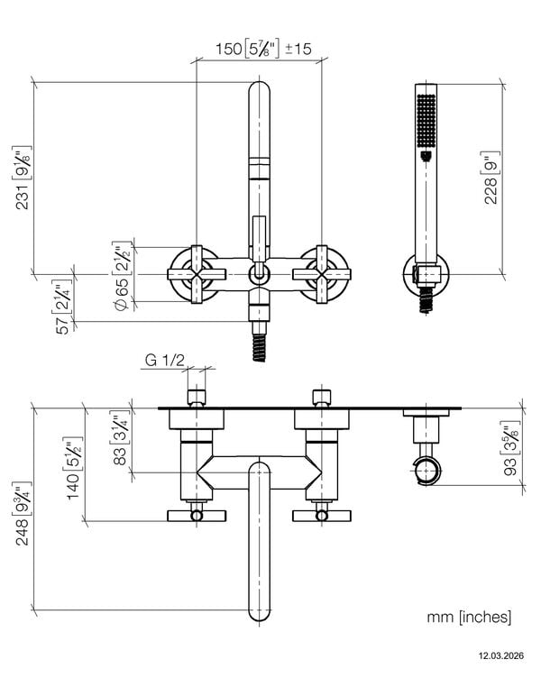 Badebatterie Dornbracht Tara. &frac12;" Dark chrome image number 2