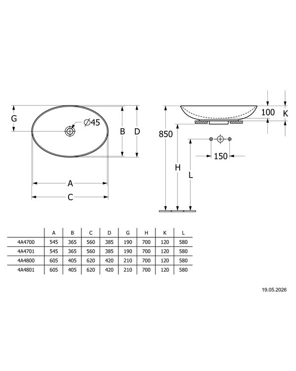 Auflegewaschtisch Villeroy & Boch Loop & Friends Graphite matt Cleaneffekt image number 1