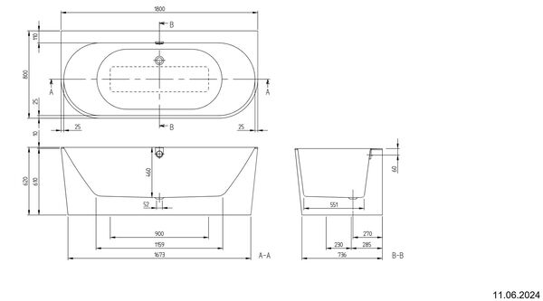 Badewanne Villeroy & Boch Oberon 2.0 - Vorwandversion weiss matt image number 1